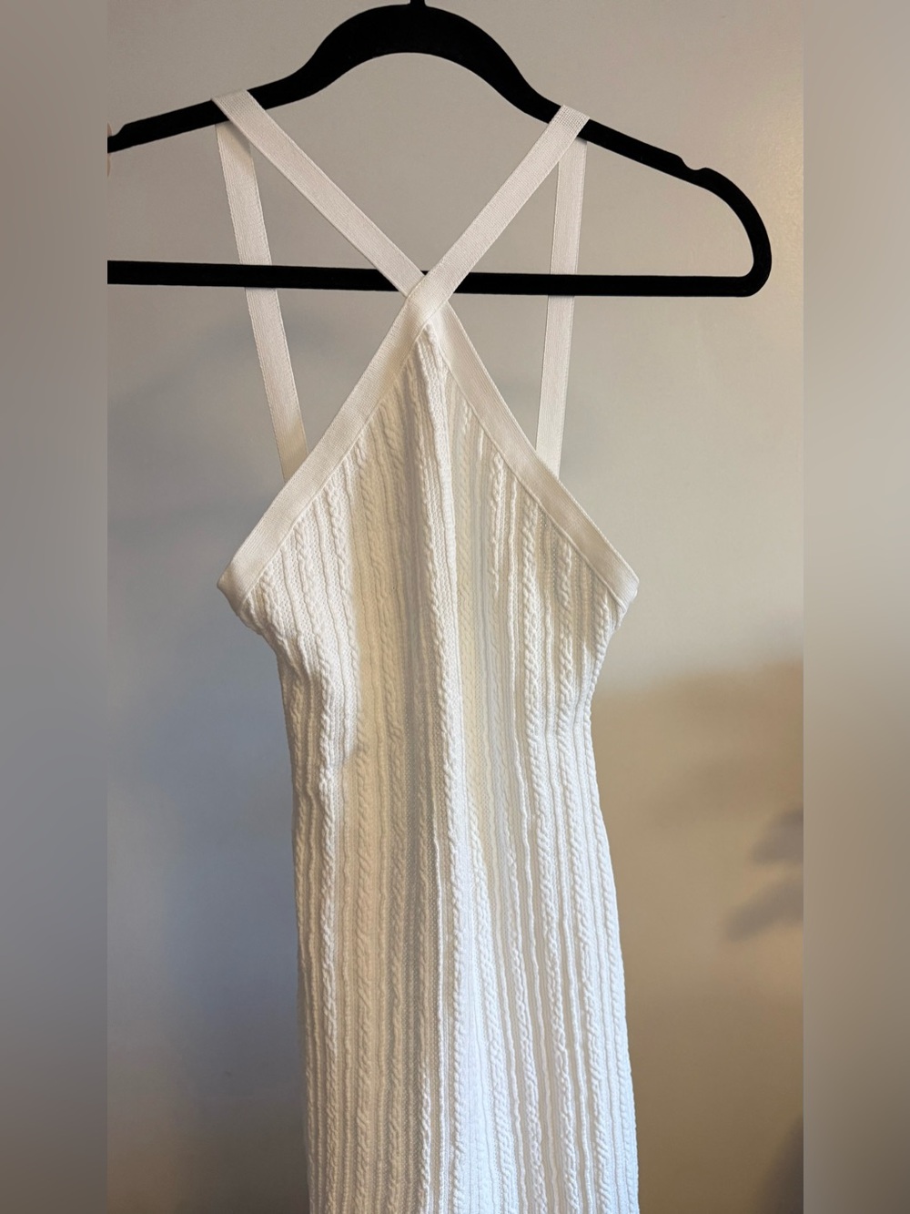 ZARA NWT Textured Knit Elegant White Halter MIDI Length Dress